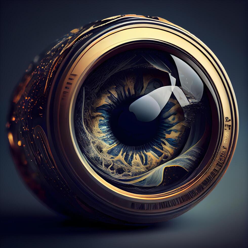 Eye of photographer. 3d illustration. Vintage style toned image, Image photo