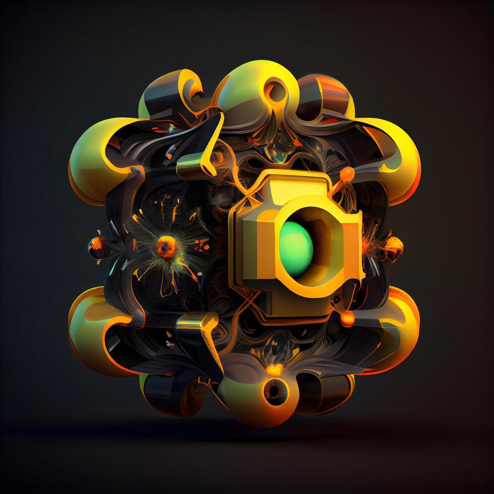 3d illustration of abstract geometric composition, round shape with multicolored spheres, Image photo