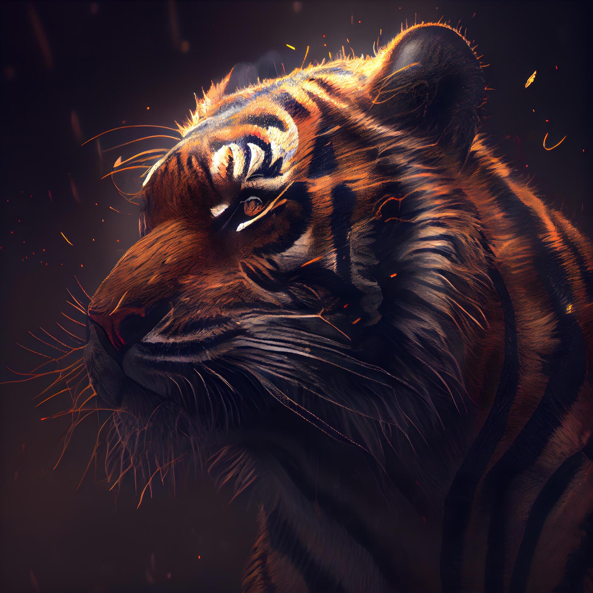 Tiger roar red fire and smoke background. Generative AI Stock Illustration