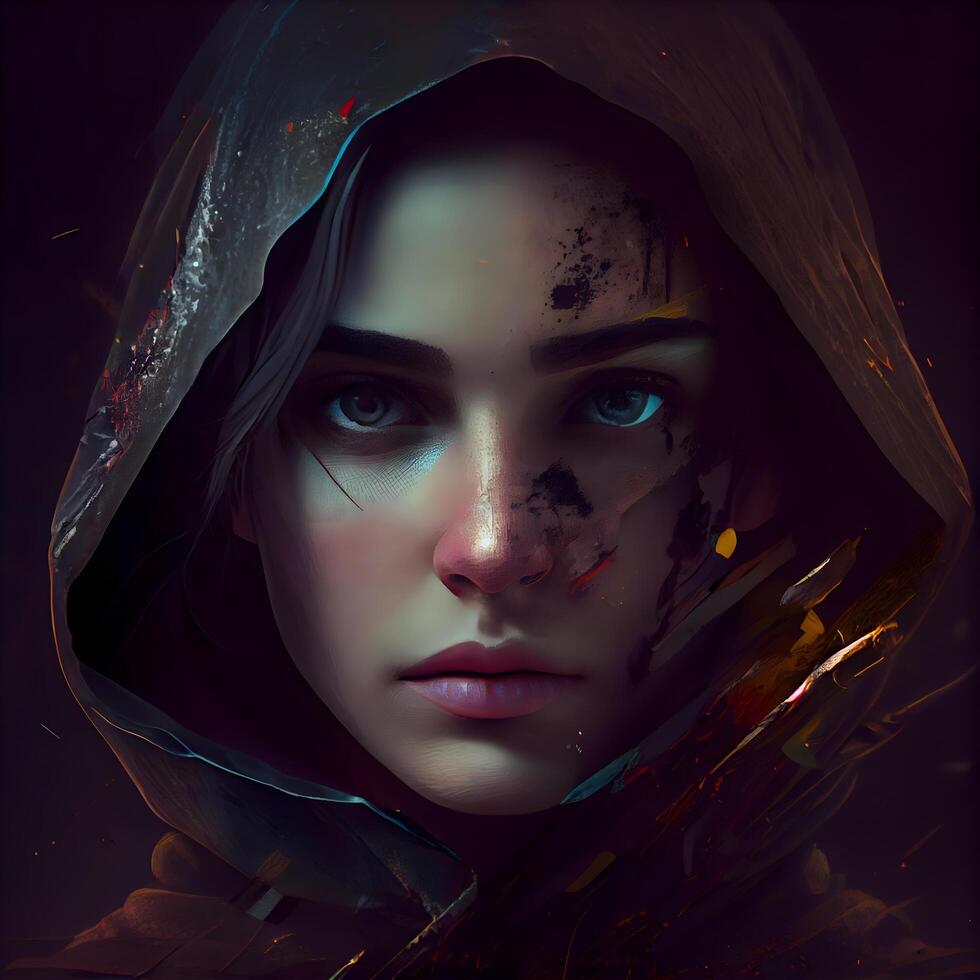 Fantasy portrait of a girl with a hood on her head., Image photo