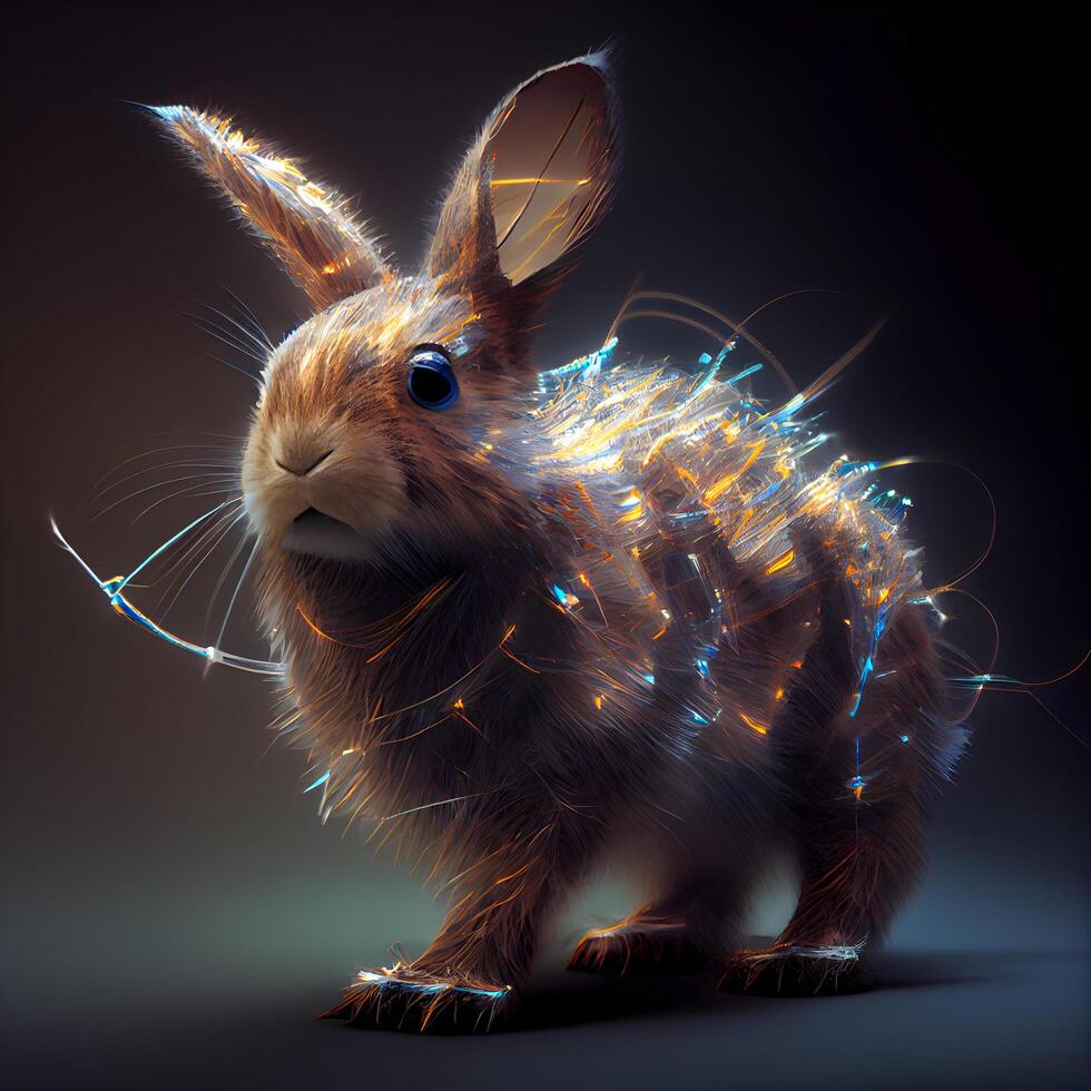 Rabbit with christmas lights. 3d render on dark background, Image photo