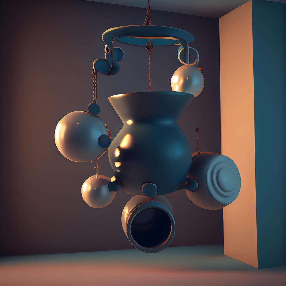 3d rendering of a chandelier in a room with a dark wall, Image photo