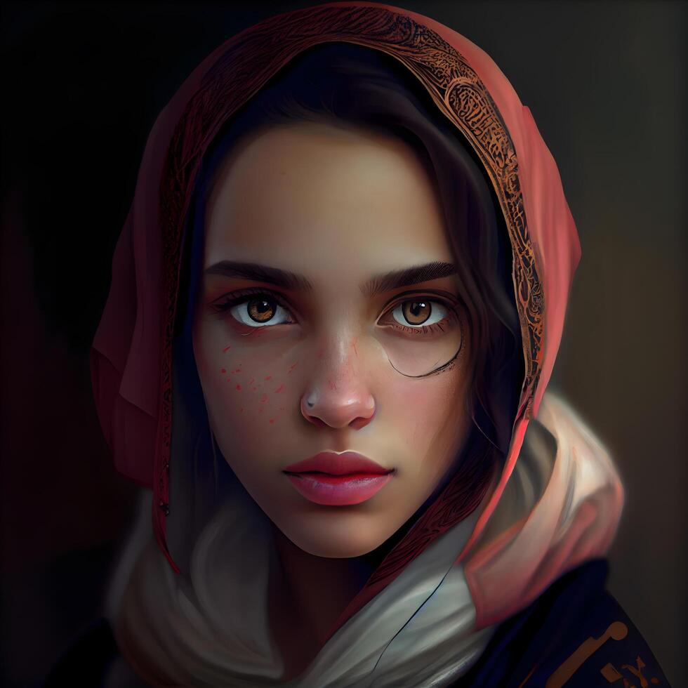 Portrait of a beautiful young woman with a shawl., Image photo