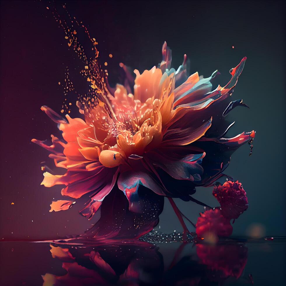 beautiful flowers made of watercolor paints on a dark background., Image photo