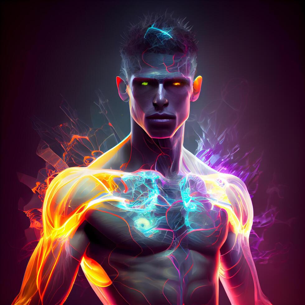 3d rendered illustration of a male figure with visible muscles and joints, Image photo