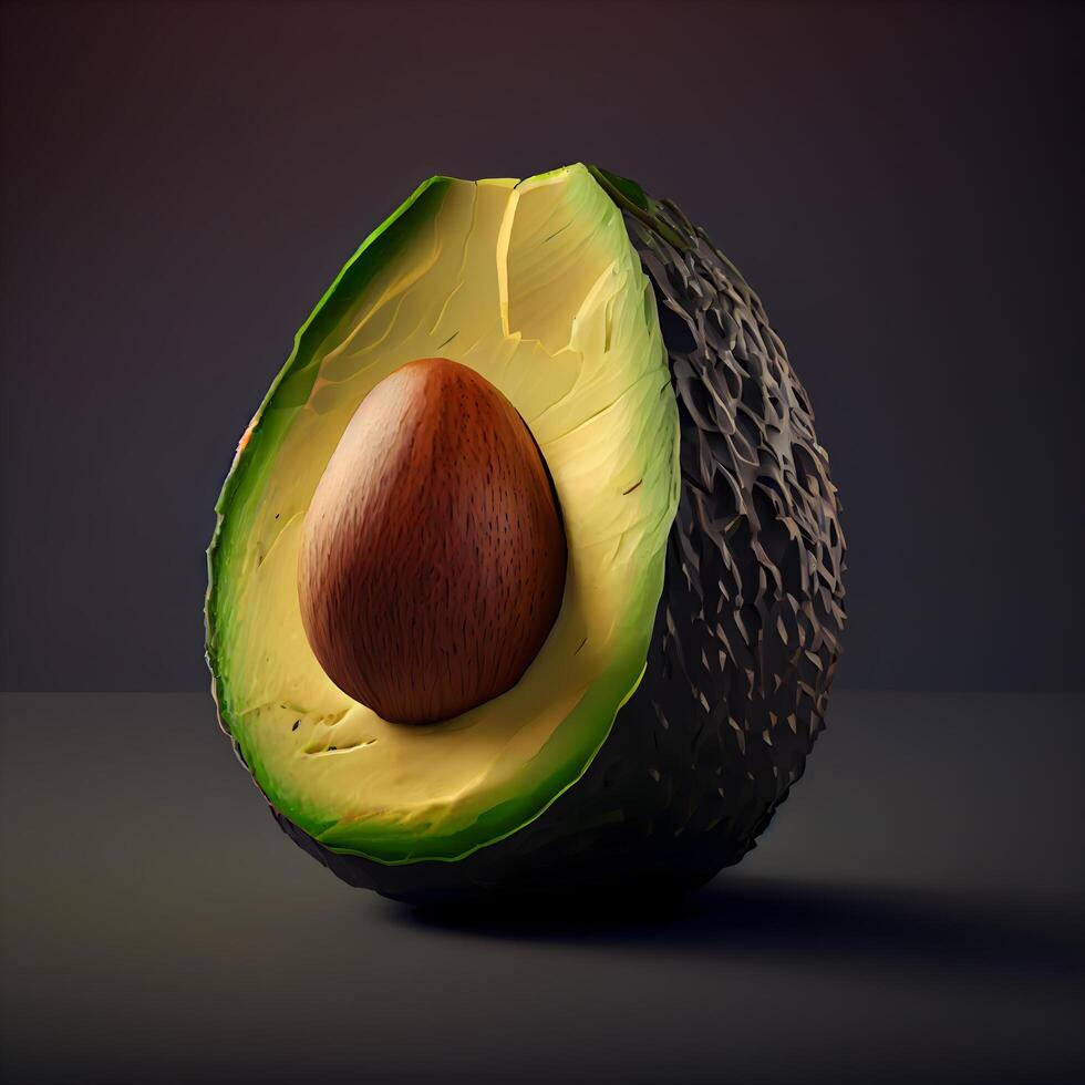 aguacate en un oscuro antecedentes. 3d ilustración, 3d representación, ai generativo imagen foto