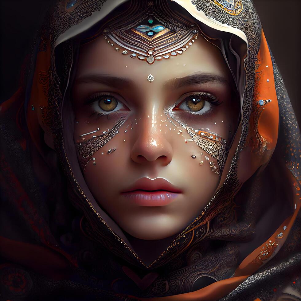 Portrait of a beautiful girl with oriental make-up and costume, Image photo