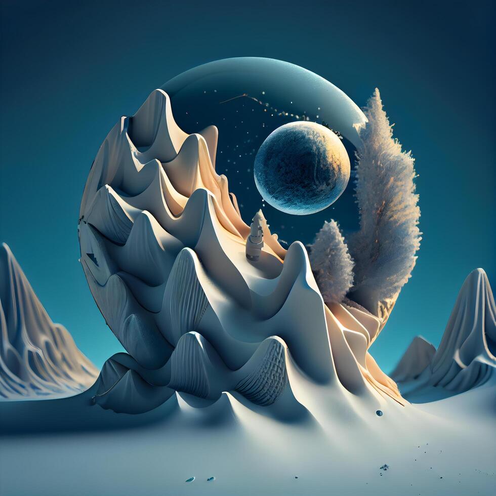 3d illustration of abstract planet in space with stars and planets., Image photo