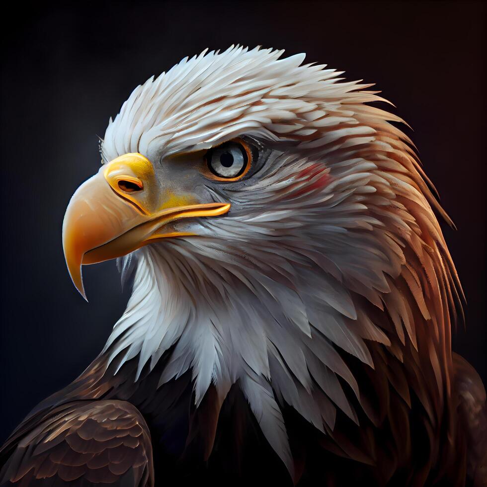 Portrait of a bald eagle on a black background. 3d rendering, Image photo