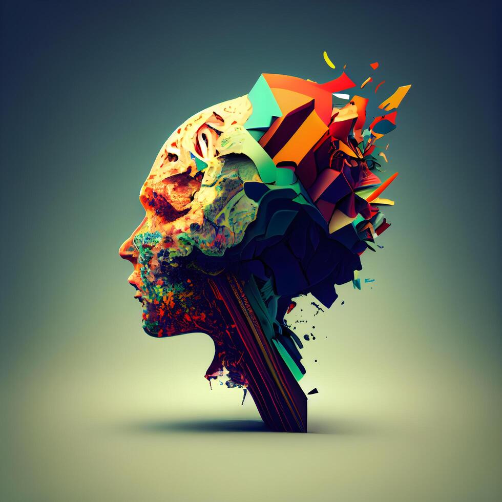 Abstract human head made of colorful paper pieces. 3d render illustration, Image photo