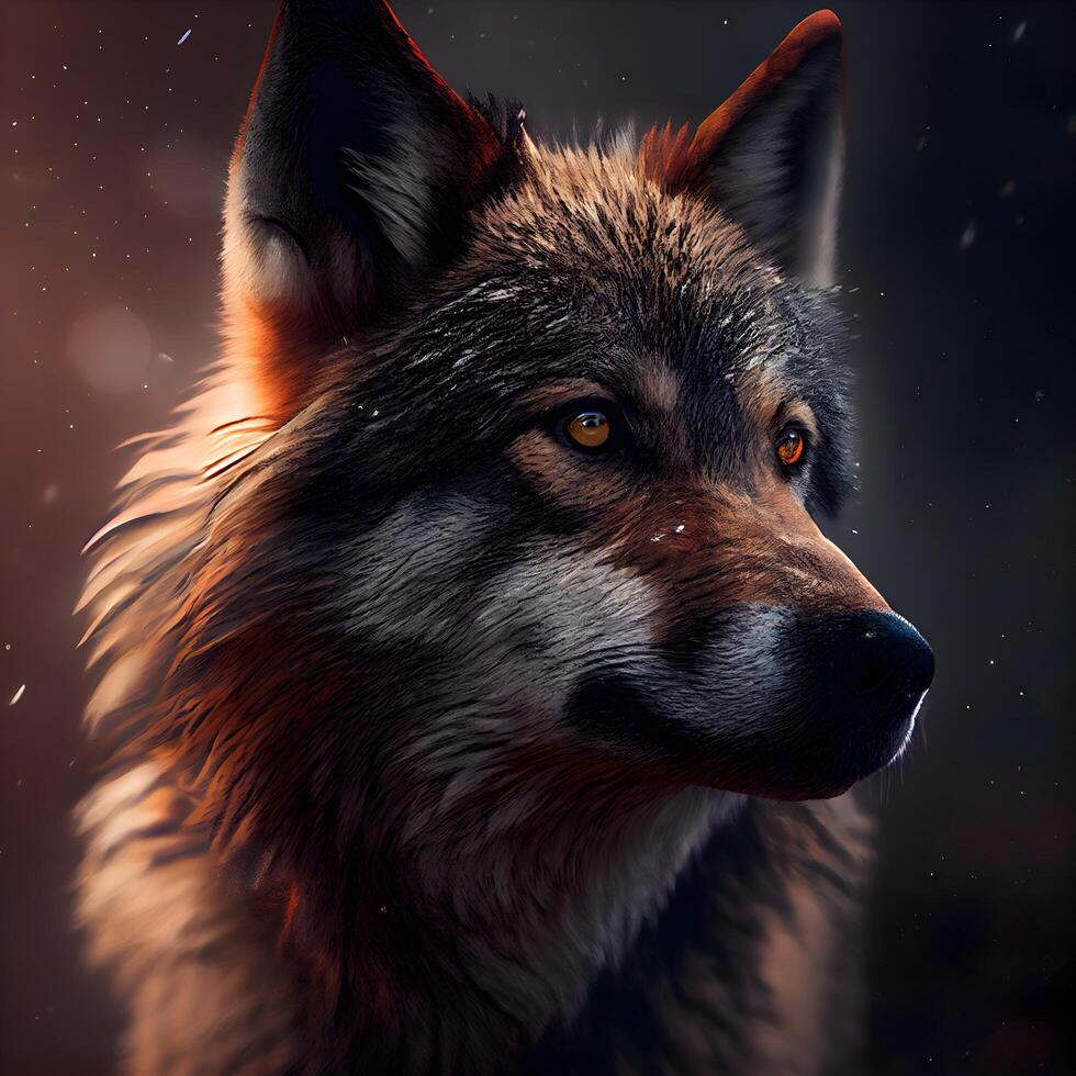 Portrait of a wolf in the forest at night. Portrait of a wolf., Image photo