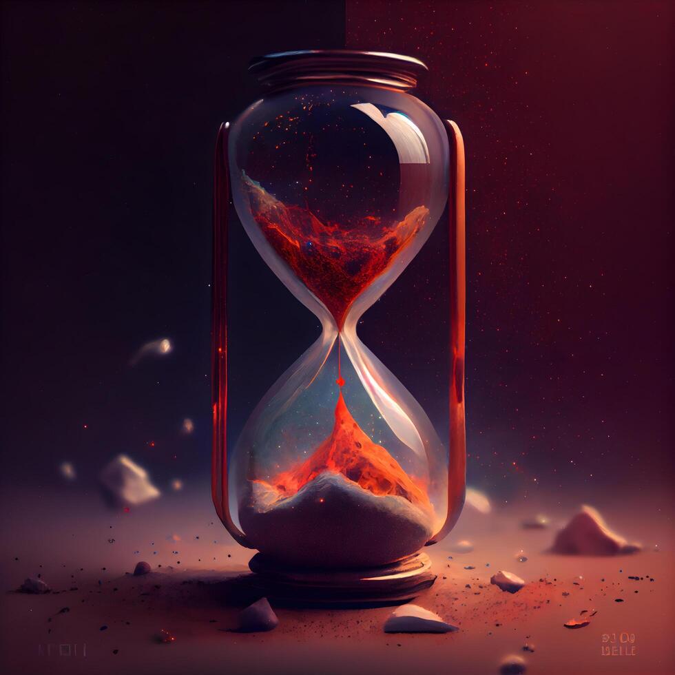 Hourglass with flowing sand. Time passing concept. 3D rendering, Image photo