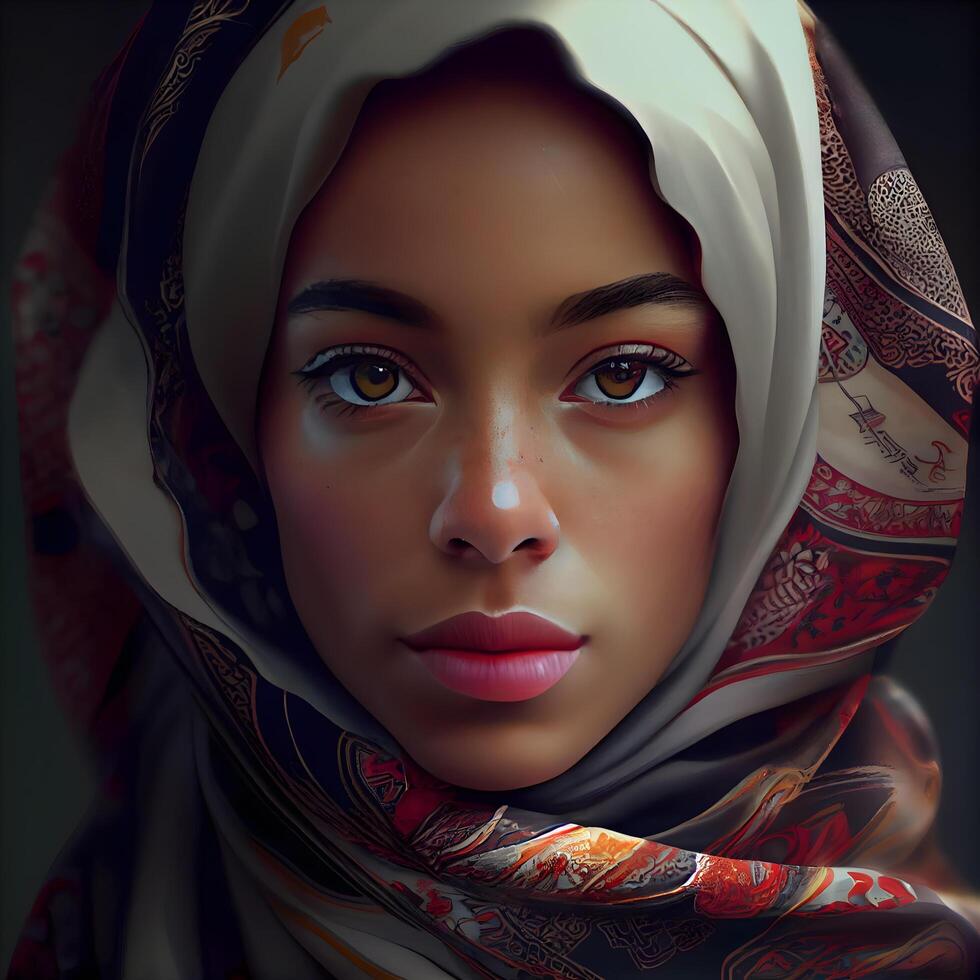 Portrait of beautiful young muslim woman wearing headscarf., Image photo