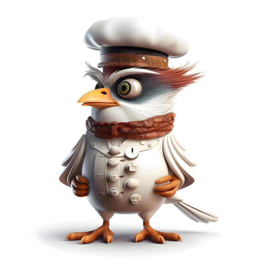 3d rendering of a cartoon chef bird isolated on white background., Image photo