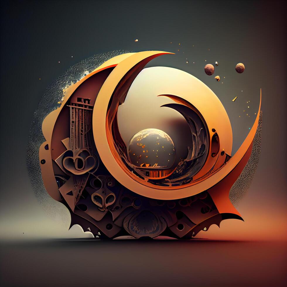 3D abstract background with crescent moon and planet. illustration., Image photo