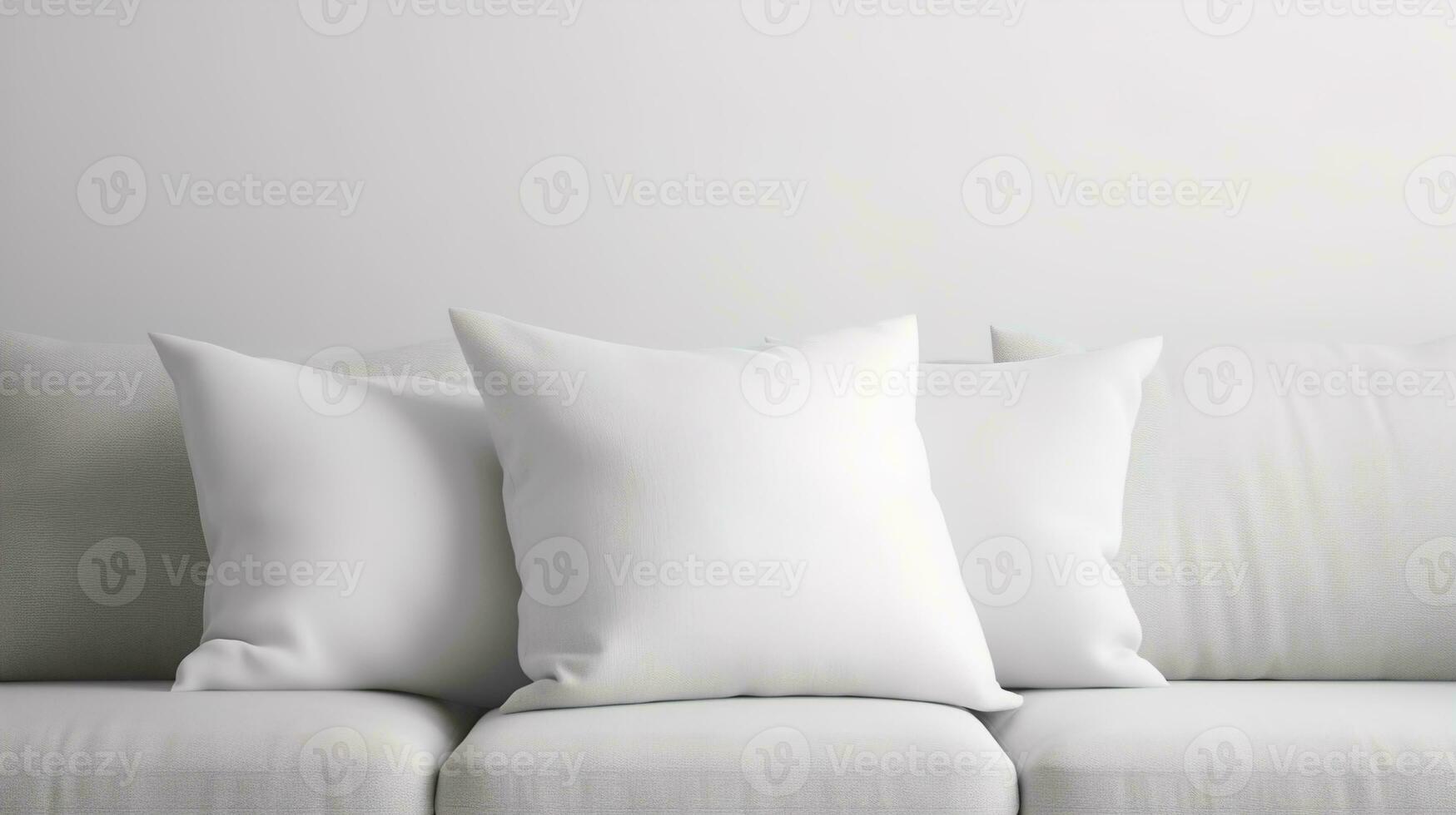 A modern, minimalist bedroom decoration design features a large blank pillow mockup with a white background, creating a simple and elegant atmosphere for the home. photo