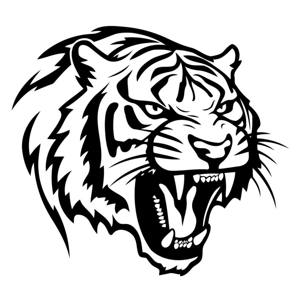 animal mamífero felino enojado Tigre en negro blanco vector