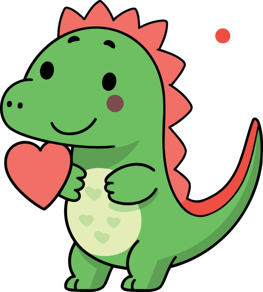 green and red dinosaur with red heart vector