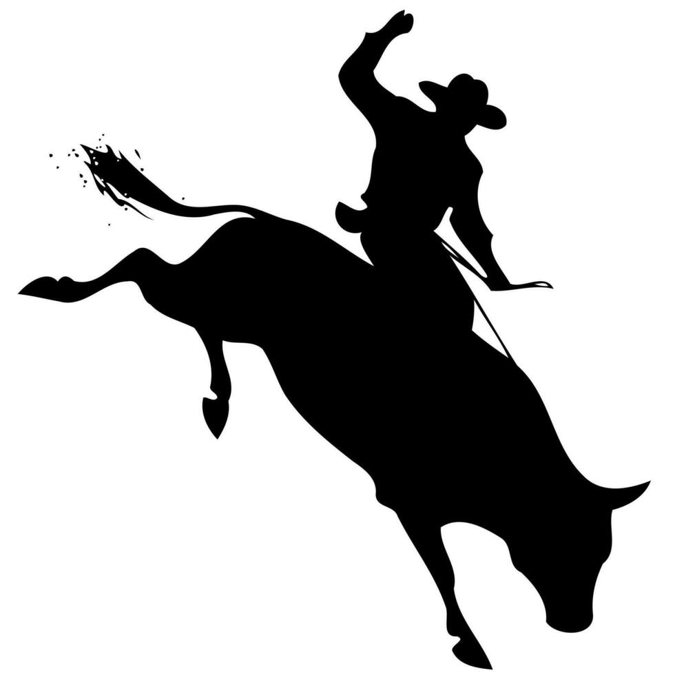 cowboy man riding a bull at a rodeo bull riding black and white silhouette vector