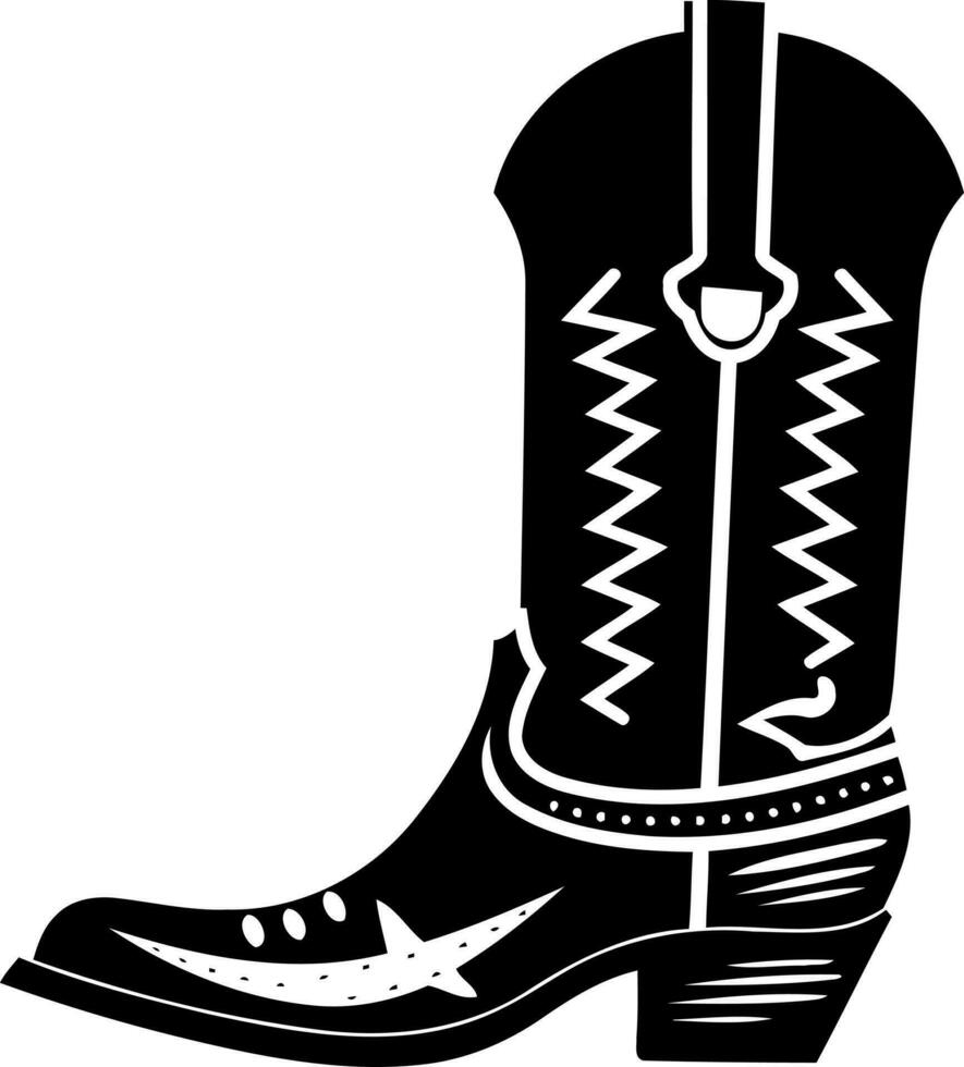 negro y blanco silueta vaquero bota zapato vector