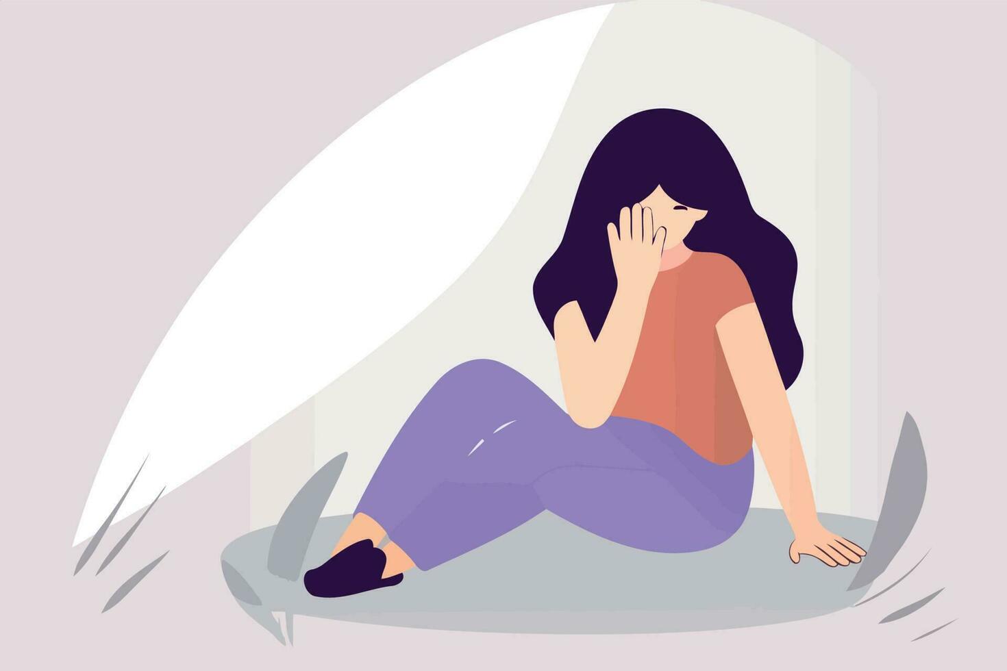 depressed woman sitting on the floor crying vector