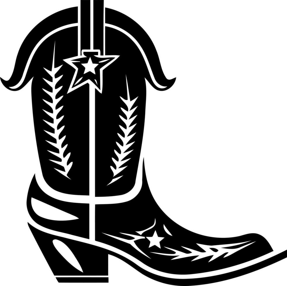 negro y blanco silueta vaquero bota zapato vector