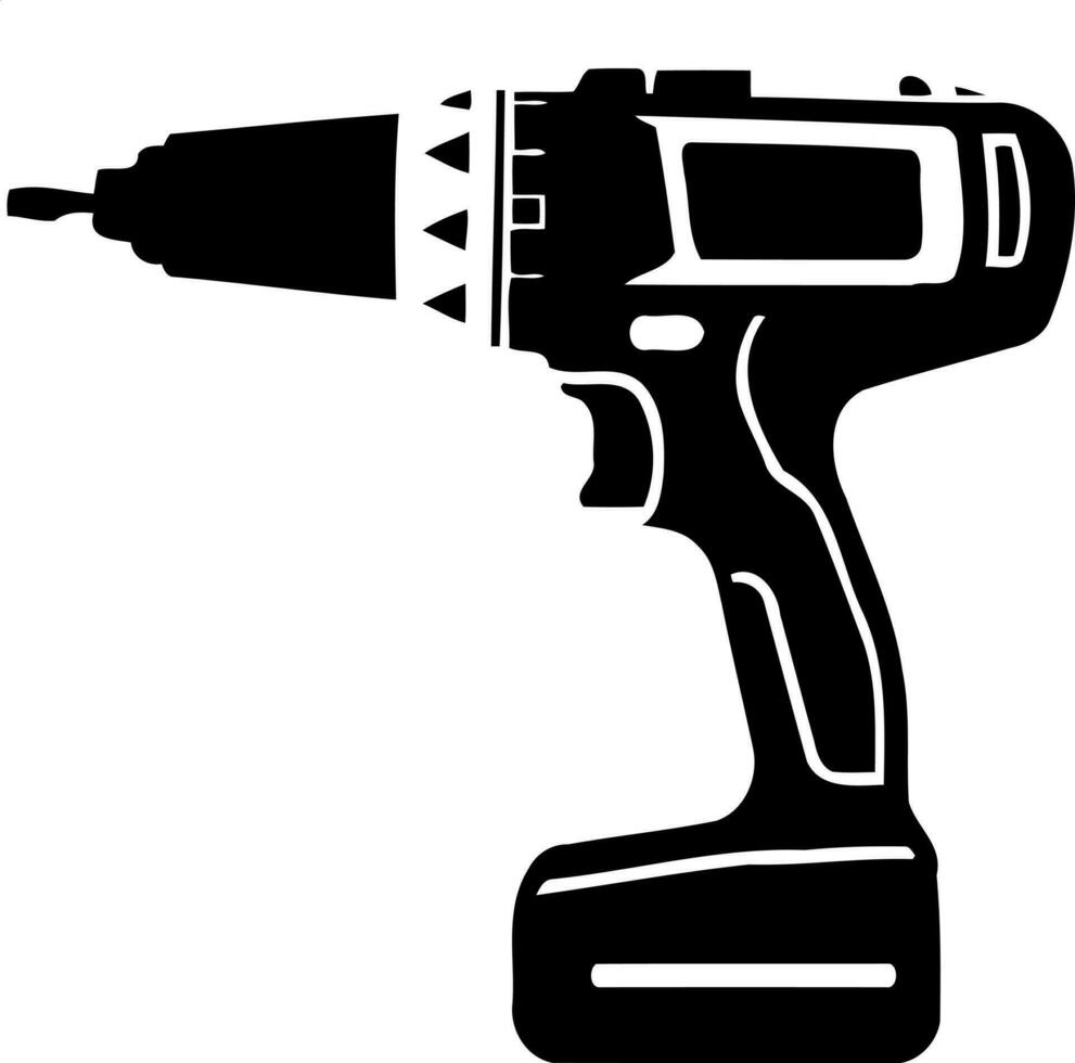 power tool drill screwdriver silhouette black and white vector