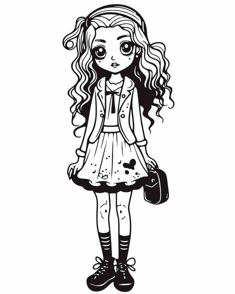 kid with backpack coloring page vector