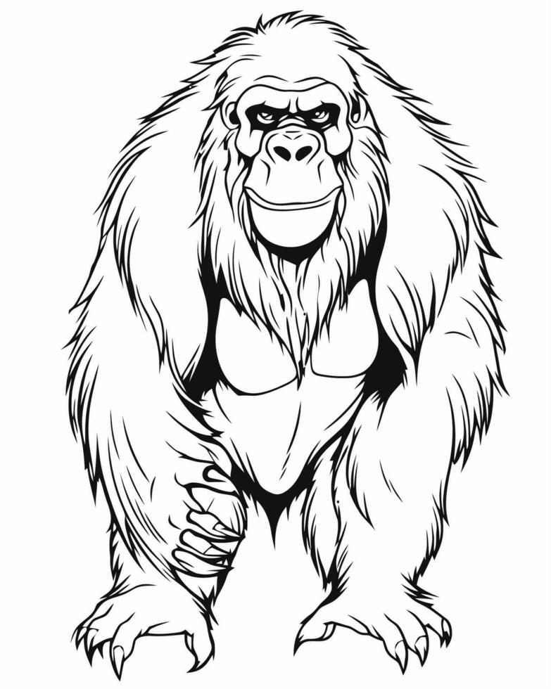 Big hairy gorilla coloring page vector