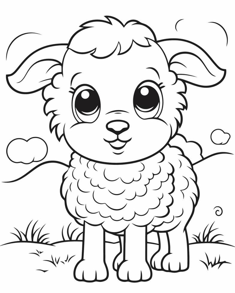 Cute baby sheep coloring page vector