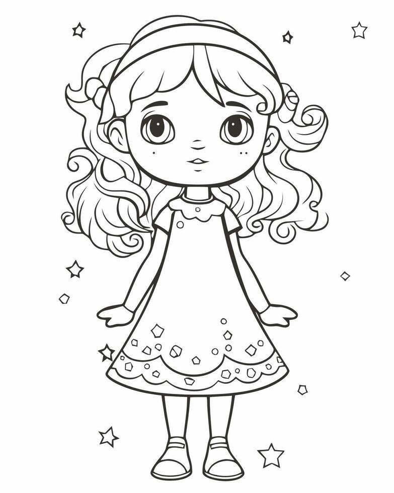 young girl coloring page vector