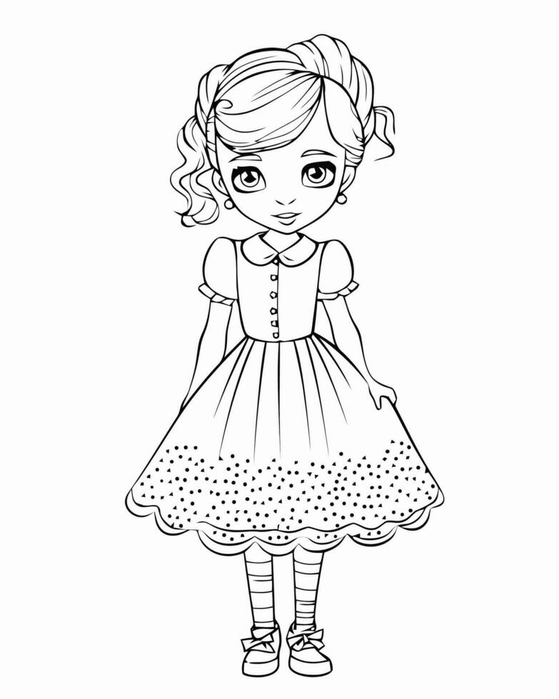 girl in a dress coloring page vector