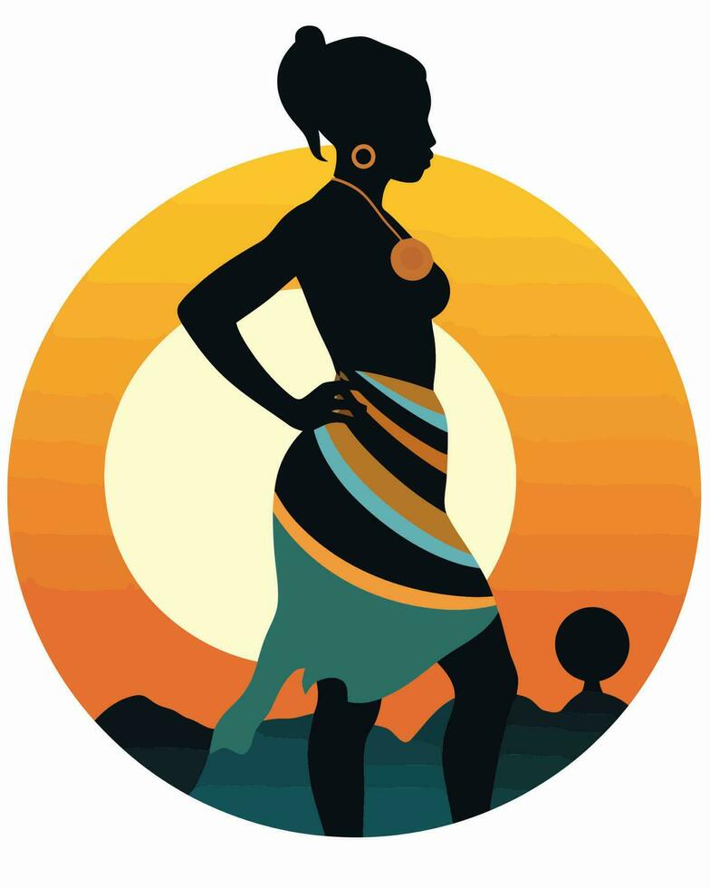 africano niña y paisaje vector