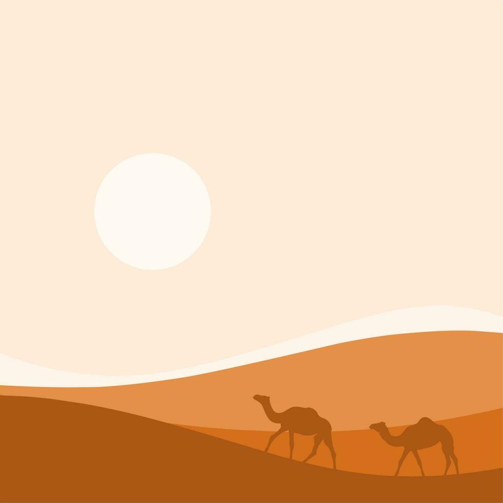 flat vector illustration of two walking camels in the desert