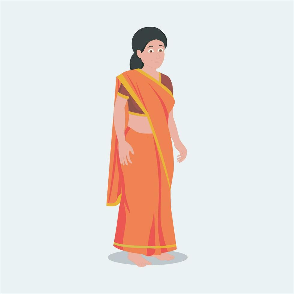 indian village woman With Sari - Woman Cartoon Character Vector