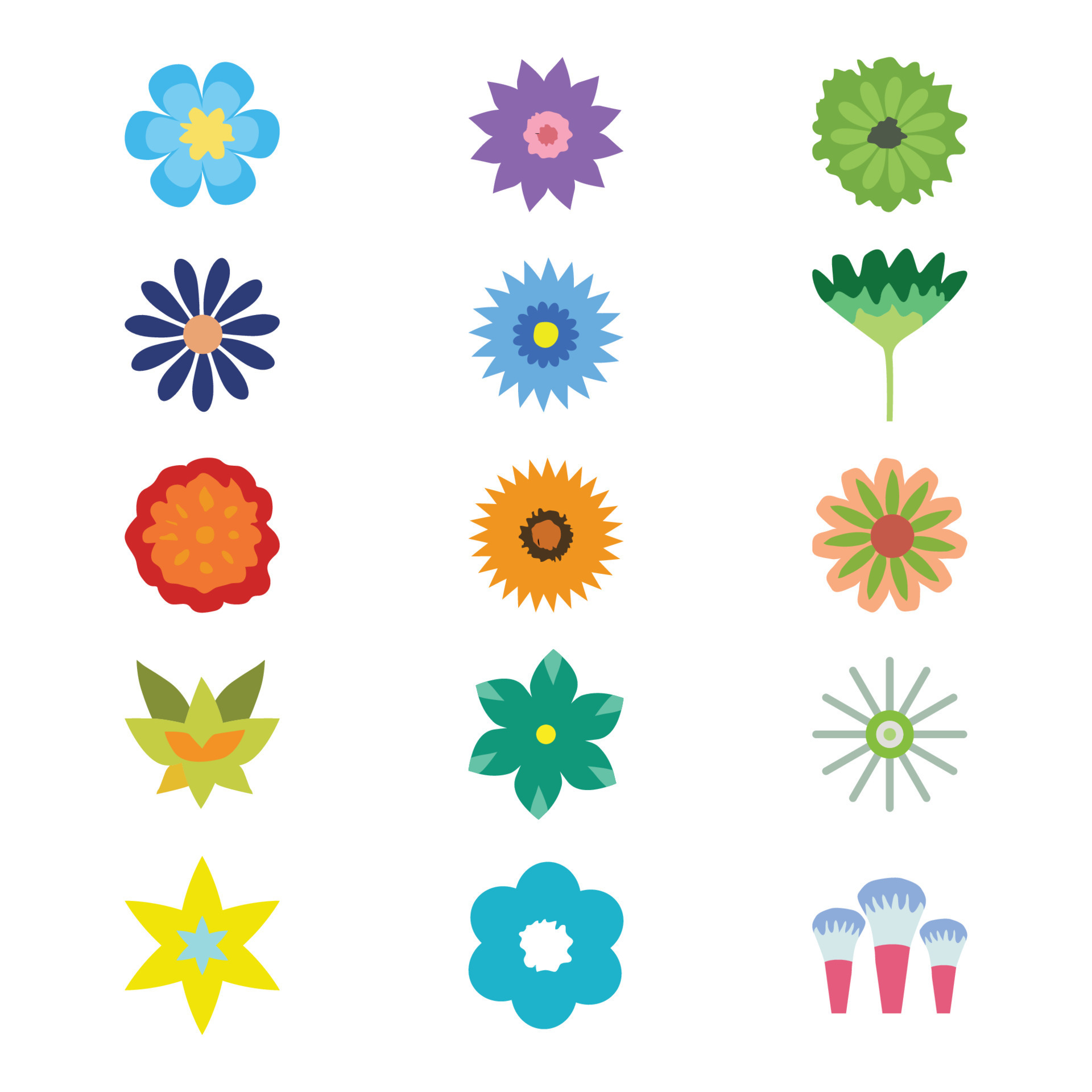 Set of floral elements. Different types of vector flower elements