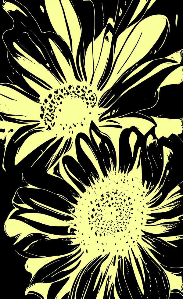 black graphic contour drawing of a bouquet of flowers on a yellow background, design photo