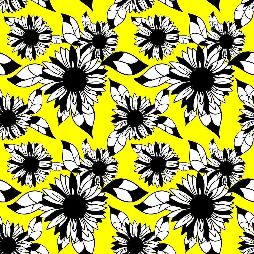 bright seamless background of large black and white inflorescences on a yellow background, texture, design photo