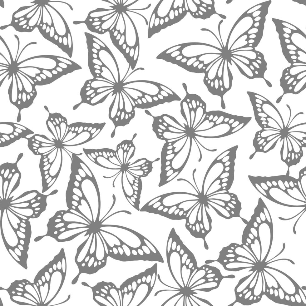 seamless pattern of gray contours of butterflies on a white background, texture, design photo