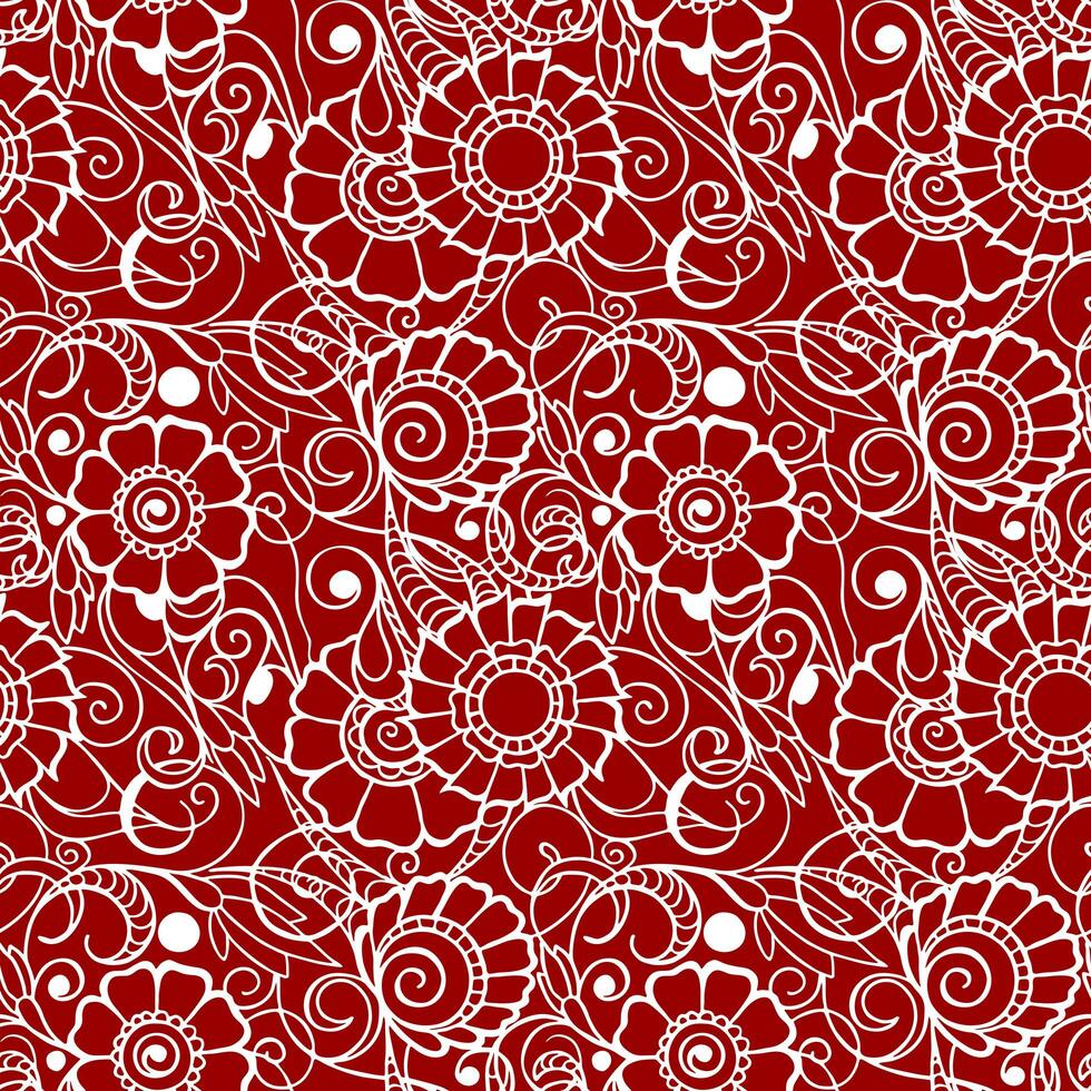 seamless contour pattern of large white graphic flowers on a red background, texture, design photo
