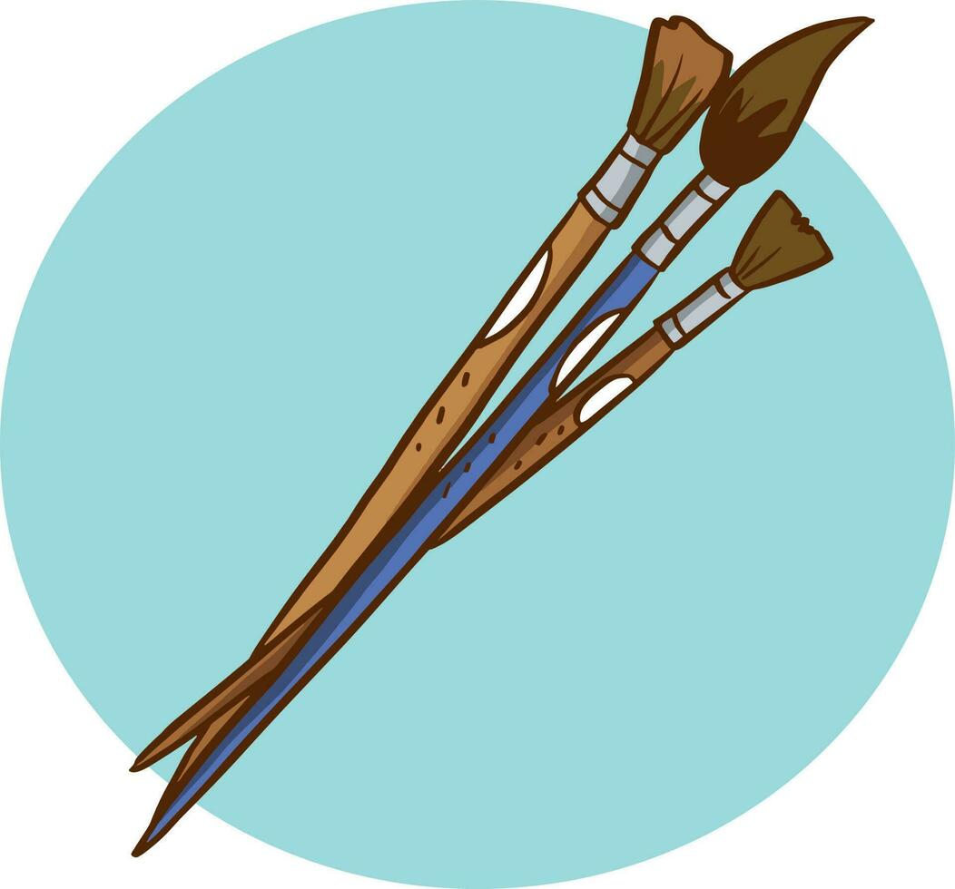 Drawing tools, set paint brushes in row on white isolated background. Artist painting materials. vector