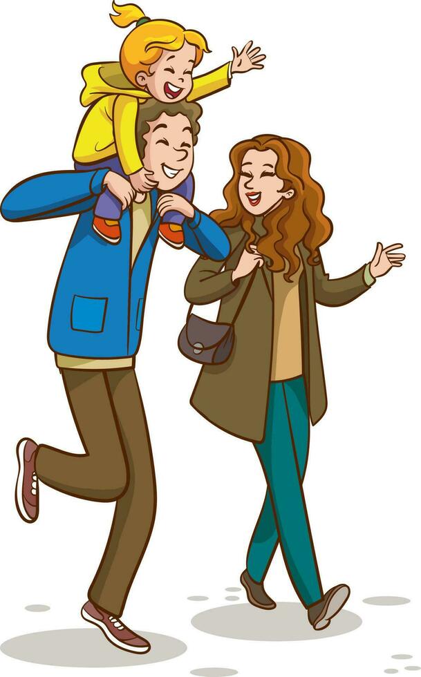 Big loving happy family with kids walking together having fun spending time happily vector