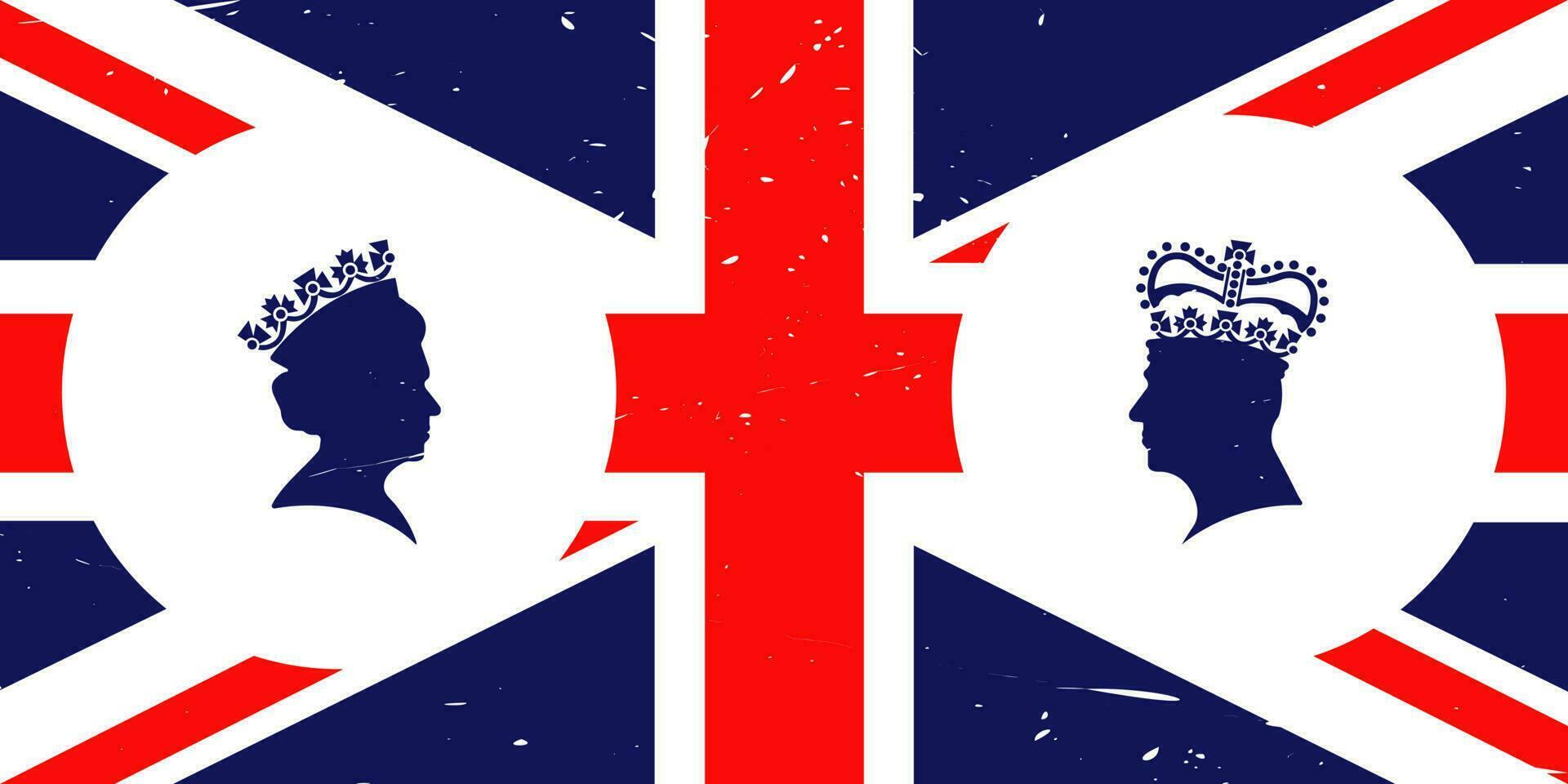 London-6 May 2023-A vector illustration depicting the coronation of King Charles III, featuring the silhouettes of King Charles III and Elizabeth II wearing crowns against the backdrop of the Great Br