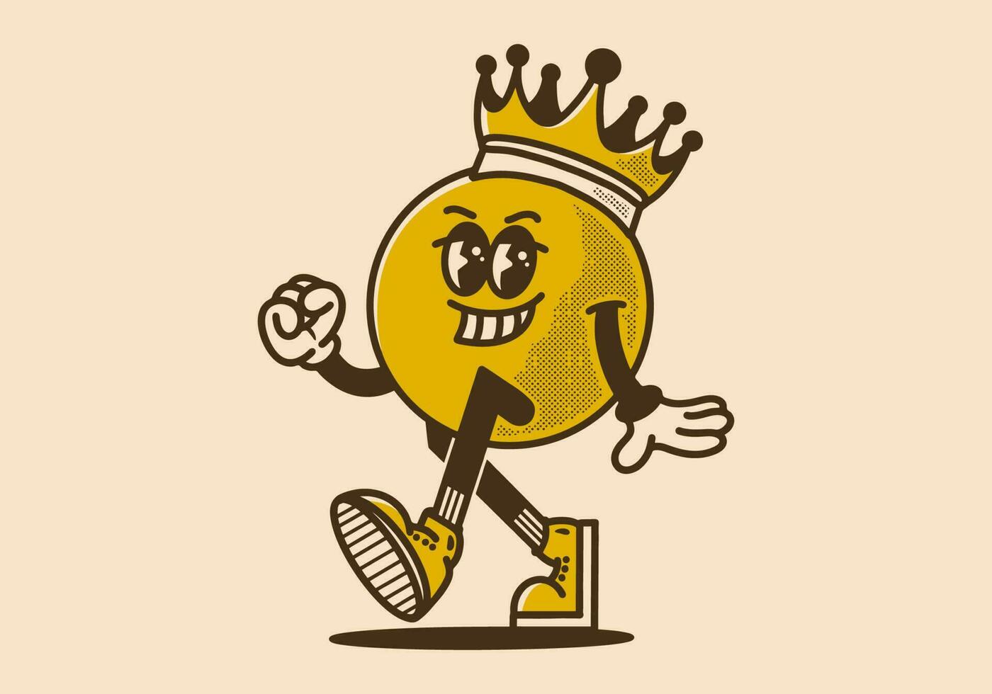 mascota personaje diseño de pelota cabeza personaje vistiendo un oro corona vector