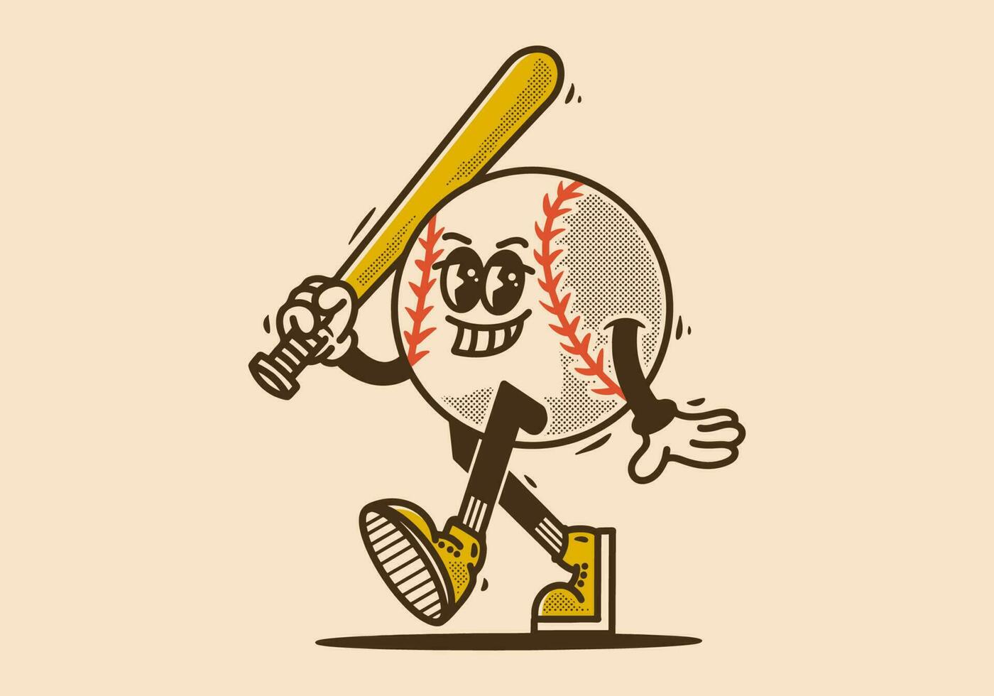 Mascot character design of baseball ball holding a stick vector