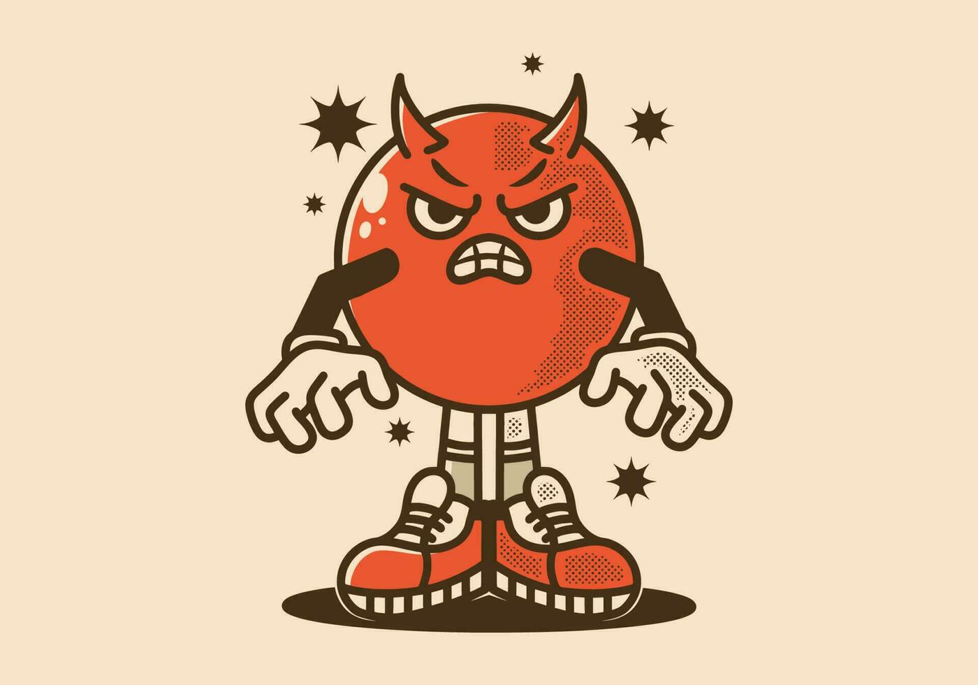 Clásico mascota personaje de pelota cabeza diablo con un enojado expresión vector