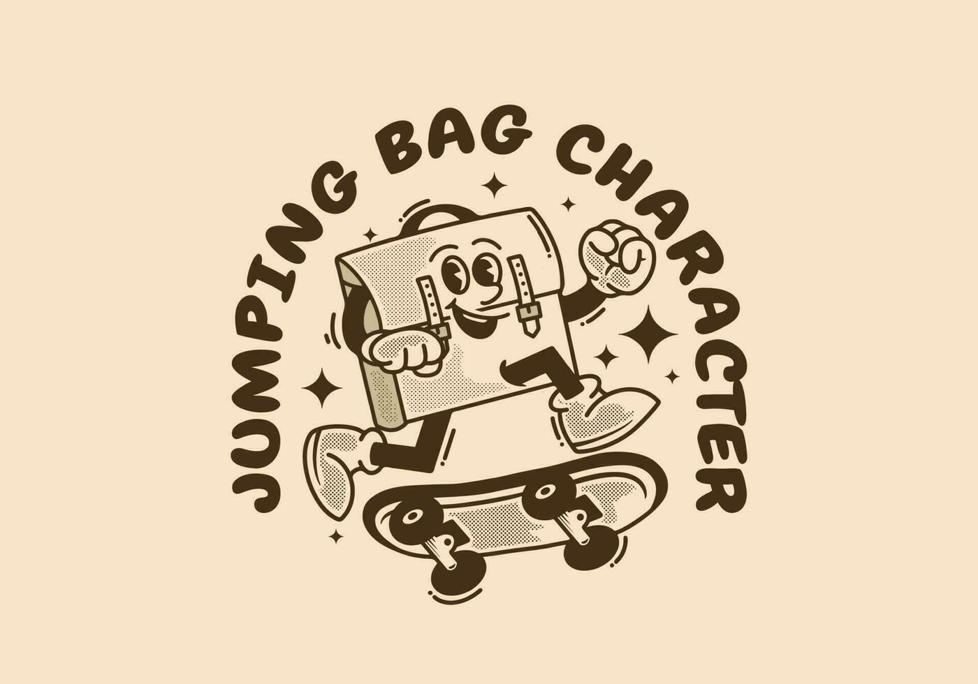 Vintage mascot character of office bag jumping on skate board vector