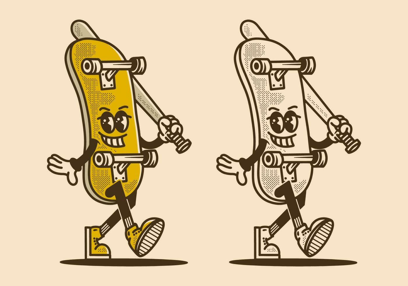 Mascot character design of skate board holding a baseball stick vector