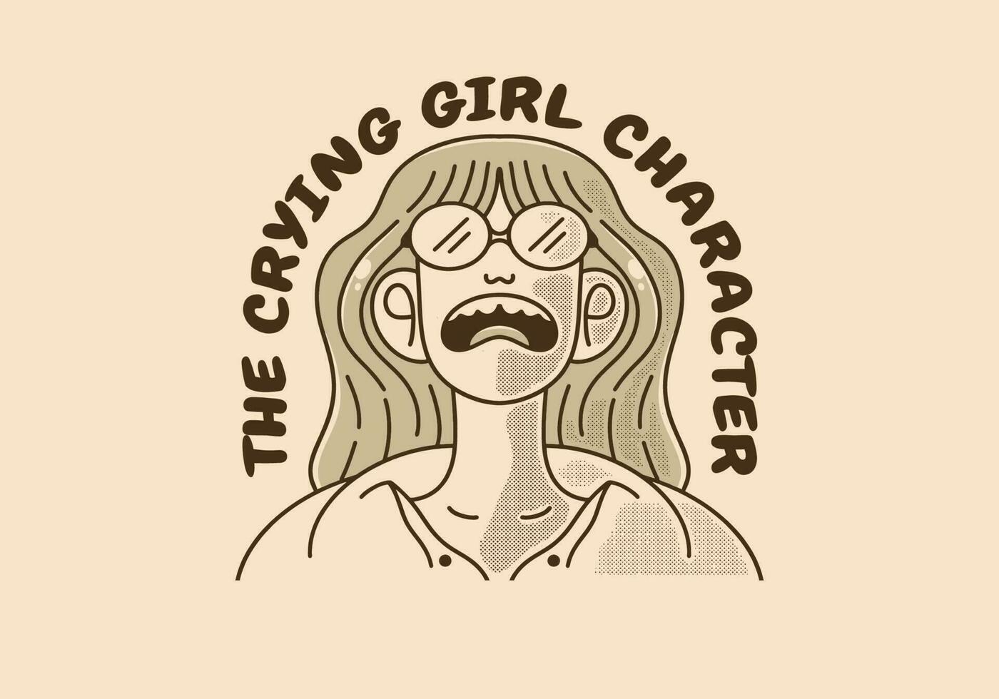Vintage mascot character of girl crying vector