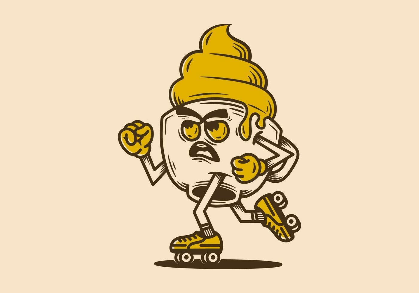 Vintage mascot character design of ice cream on cup vector